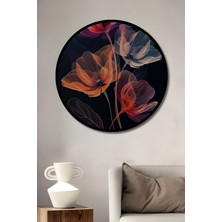 Teona Ahşap Çerçeve Görünümlü Ethereal Çiçekler Dekoratif Ahşap Mdf Yuvarlak Ev,iş Yeri Duvar Tablo