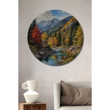 Teona Ahşap Dağlar Arasında Huzurlu Ahşap Mdf Dekoratif Ev/işyeri Duvar Tablo Yuvarlak Ev/işyeri Duvar Tablo