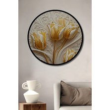 Teona Ahşap Çerçeve Görünümlü Barok Tarzı Altın Lale Motifli Ahşap Mdf Dekoratif Tablo Yuvarlak Tablo