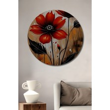 Teona Ahşap Kırmızı Çiçekler Dekoratif Ahşap Mdf Ev/işyeri Duvar Tablo Yuvarlak Ev/işyeri Duvar Tablo