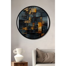 Teona Ahşap Çerçeve Görünümlü Siyah Altın Geometrik Ahşap Mdf Dekoratif Ev Duvar Tablo Yuvarlak Ev Duvar Tablo