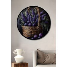 Teona Ahşap Çerçeve Görünümlü Mor Lale Sepeti Dekoratif Ahşap Mdf Ev Duvar Tablo Yuvarlak Ev Duvar Tablo
