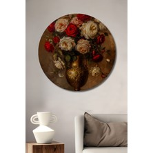 Teona Ahşap Romantik Gül Buketi Dekoratif Ahşap Mdf Ev/işyeri Duvar Tablo Yuvarlak Ev/işyeri Duvar Tablo