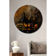 Teona Ahşap Meyve ve Şarap Natürmort Dekoratif Ahşap Mdf Ev/işyeri Duvar Tablo Yuvarlak Ev/işyeri Duvar Tablo