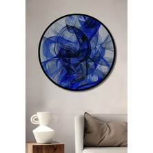 Teona Ahşap Çerçeve Görünümlü Mavi Dalga Soyut Ahşap Mdf Dekoratif Ev Duvar Tablo Yuvarlak Ev Duvar Tablo