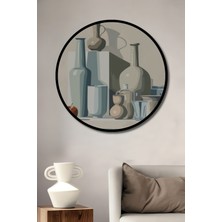 Teona Ahşap Çerçeve Görünümlü Modern Natürmort Ahşap Mdf Dekoratif Ev Duvar Tablo Yuvarlak Ev Duvar Tablo