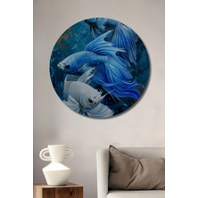 Teona Ahşap Mavi Betta Balıkları Dekoratif Ahşap Mdf Ev/işyeri Duvar Tablo Yuvarlak Ev/işyeri Duvar Tablo