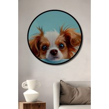 Teona Ahşap Çerçeve Görünümlü Sevimli Köpek Dekoratif Ahşap Mdf Ev Duvar Tablo Yuvarlak Ev Duvar Tablo