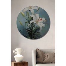 Teona Ahşap Beyaz Zambaklar Ahşap Mdf Dekoratif Ev/işyeri Duvar Tablo Yuvarlak Ev/işyeri Duvar Tablo