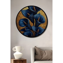 Teona Ahşap Çerçeve Görünümlü Mavi Zambak Ahşap Mdf Dekoratif Işyeri Duvar Tablo Yuvarlak Işyeri Duvar Tablo