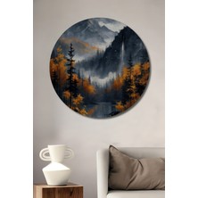 Teona Ahşap Dağ Manzaralı Sonbahar Ahşap Mdf Dekoratif Ev/işyeri Duvar Tablo Yuvarlak Ev/işyeri Duvar Tablo