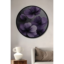 Teona Ahşap Çerçeve Görünümlü Mor Çiçekler Dekoratif Ahşap Mdf Işyeri Duvar Tablo Yuvarlak Işyeri Duvar Tablo