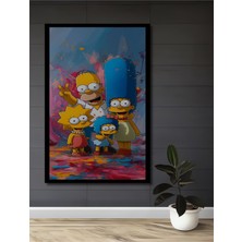 Teona Ahşap Çerçeve Görünümlü Simpsons Ailesi Dekoratif Ahşap Mdf Dikdörtgen Ev,iş Yeri Duvar Tablo