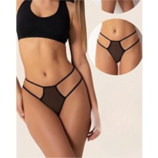 Çamaşır Kenti Siyah Seksi Tül Kadın String -  Tanga CK270036