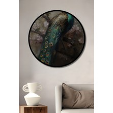 Teona Ahşap Çerçeve Görünümlü Muhteşem Tavus Kuşu Dekoratif Ahşap Mdf Ev Duvar Tablo Yuvarlak Ev Duvar Tablo