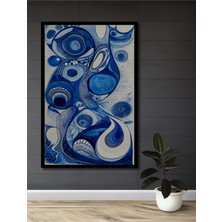 Teona Ahşap Çerçeve Görünümlü Soyut Mavi Dalgalar Dekoratif Ahşap Mdf Ev Duvar Tablo Dikdörtgen Ev Duvar Tablo