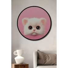 Teona Ahşap Çerçeve Görünümlü Sevimli Kedi Dekoratif Ahşap Mdf Işyeri Duvar Tablo Yuvarlak Işyeri Duvar Tablo