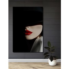 Teona Ahşap Şapka ve Kırmızı Ruj Dekoratif Ahşap Mdf Ev/işyeri Duvar Tablo Dikdörtgen Ev/işyeri Duvar Tablo
