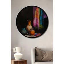 Teona Ahşap Çerçeve Görünümlü Renkli Vazolar Dekoratif Ahşap Mdf Ev Duvar Tablo Yuvarlak Ev Duvar Tablo