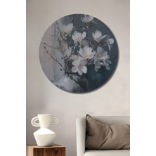 Teona Ahşap Beyaz Çiçekli Vazo Dekoratif Ahşap Mdf Ev/işyeri Duvar Tablo Yuvarlak Ev/işyeri Duvar Tablo