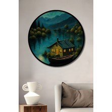 Teona Ahşap Çerçeve Görünümlü Ayışığında Yüzen Ev Dekoratif Ahşap Mdf Ev Duvar Tablo Yuvarlak Ev Duvar Tablo