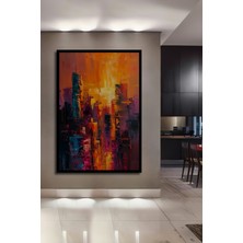 Teona Ahşap Çerçeve Görünümlü Alevler Içinde Şehir Soyut Ahşap Mdf Dekoratif Tablo Dikdörtgen Tablo