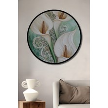 Teona Ahşap Çerçeve Görünümlü Zarif Zambaklar Dekoratif Ahşap Mdf Ev Duvar Tablo Yuvarlak Ev Duvar Tablo