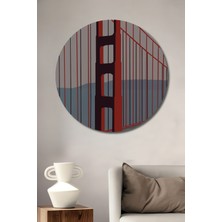 Teona Ahşap Dekoratif Ahşap Yuvarlak Çerçeve Görünümlü Tablo Golden Gate Köprüsü