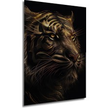 Teona Ahşap Çerçeve Görünümlü Altın Kaplan Dekoratif Ahşap Mdf Ev Duvar Tablo Dikdörtgen Ev Duvar Tablo