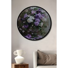 Teona Ahşap Çerçeve Görünümlü Mor Çiçek Buketi Dekoratif Ahşap Mdf Ev Duvar Tablo Yuvarlak Ev Duvar Tablo
