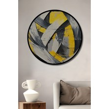 Teona Ahşap Çerçeve Görünümlü Soyut Sanat Sarı Grinin Dansı Dekoratif Ahşap Mdf Tablo Yuvarlak Tablo