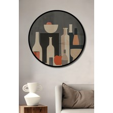 Teona Ahşap Çerçeve Görünümlü Modern Still Life Dekoratif Ahşap Mdf Ev Duvar Tablo Yuvarlak Ev Duvar Tablo