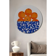 Teona Ahşap Dekoratif Ahşap Yuvarlak Tablo Turuncu Portakallar Mavide