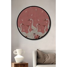 Teona Ahşap Dekoratif Ahşap Yuvarlak Çerçeve Görünümlü Tablo Kırmızı Arka Plan Üzerinde Turnalar