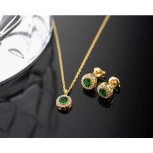Famira 925 Ayar Gümüş Mayıs Ayı Doğum Taşı ( Emerald ) Kolye - Küpe Seti
