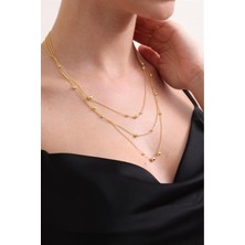 Famira 925 Ayar Gold 3 Sıra Dorika Toplu Gümüş Kolye