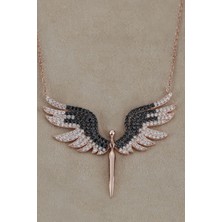 Famira 925 Ayar Gümüş Siyah Beyaz Kanat Melek Kolye