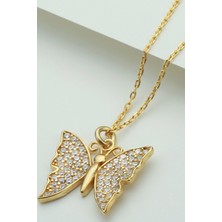 Famira 925 Ayar Gold Kelebek Gümüş Kolye