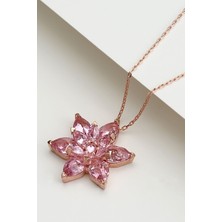 Famira 925 Ayar Gümüş Toz Pembe Renkli Lotus Kolye