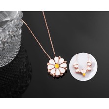 Famira 925 Ayar Rose Mineli Açılan Papatya Gümüş Kolye