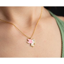 Famira 925 Ayar Gold Mineli Pembe Mineli Unicorn Gümüş Kolye