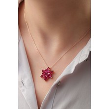 Famira 925 Ayar Rose Fuşya Zirkon Taşlı Lotus Gümüş Kolye