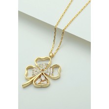Famira 925 Ayar Gümüş Gold Yonca Kolye