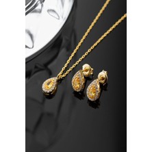 Famira 925 Ayar Gümüş Kasım Ayı Doğum Taşı ( Citrine ) Damla Kolye