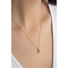 Famira 925 Ayar Gümüş Temmuz Ayı Doğum Taşı ( Ruby ) Kolye
