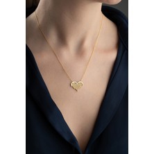 Famira 925 Ayar Gümüş Gold Zirkon Taşlı Kalp Kolye