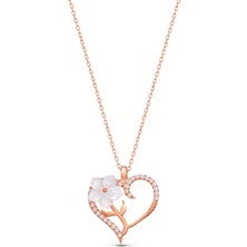 Famira 925 Ayar Gümüş Sedefli Gül Sarmaşık Kalp Kolye