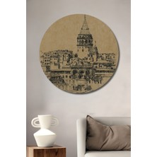 Teona Ahşap Dekoratif Ahşap Yuvarlak Tablo Galata Kulesi Çizimi