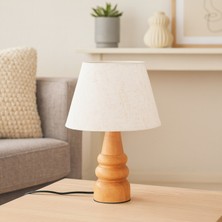 Homing Krem Renkli Ahşap Kumaş Başlık Abajur Yatak Odası İçin Şık Tasarım