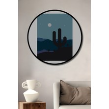 Teona Ahşap Dekoratif Ahşap Yuvarlak Çerçeve Görünümlü Tablo Çöl Gece Manzarası